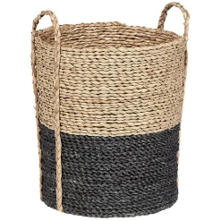 Gifi Rangement|Panière de rangement ronde en fibre de maïs noir naturel taille M