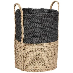 Gifi Rangement|Panière de rangement ronde en fibre de maïs noir naturel taille S