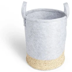 Gifi Rangement|Panière de rangement ronde jacinthe d'eau et feutrine gris clair Ø25xH30cm