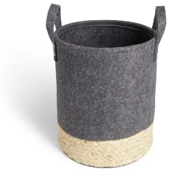 Gifi Rangement|Panière de rangement ronde jacinthe d'eau et feutrine gris foncé Ø25xH30cm