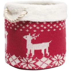 Gifi Rangement|Panière de rangement style chaussette de Noël rouge et blanc Ø30xH30cm