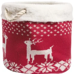 Gifi Rangement|Panière de rangement style chaussette de Noël rouge et blanc Ø35xH35cm