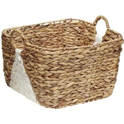 Gifi Rangement|Panière en Jonc de mer bicolore blanc naturel avec 2 anses taille L