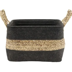 Gifi Rangement|Panière en jonc de mer noir avec bande déco naturel - 29x25xH29 cm