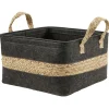 Gifi Rangement|Panière en jonc de mer noir avec bande déco naturel - 32x27xH32 cm