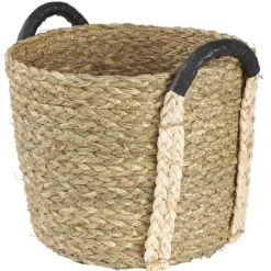 Gifi Rangement|Panière en jonc naturel avec anse effet cuir x3