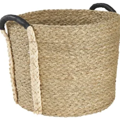 Gifi Rangement|Panière en jonc naturel avec anse effet cuir x3