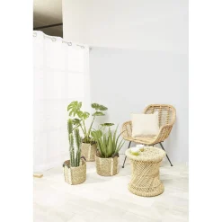 Gifi Rangement|Panière en jonc naturel avec anse effet cuir x3