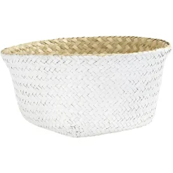 Gifi Rangement|Panière en jute blanc naturel décor dentelle Ø20xH15 cm