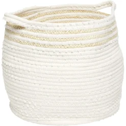 Gifi Rangement|Panière en jute et coton blanc 38 x 33 x H.31 cm