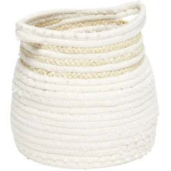 Gifi Rangement|Panière en jute et coton blanc 24 x 18 x H.22 cm