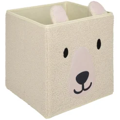 Gifi Rangement|Panière enfant Box Cube laine bouclée ours blanc ou brun 31x29x31cm