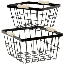 Gifi Rangement|Panière grillagée en métal noir x2