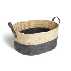 Gifi Rangement|Panière jacinthe d'eau feutrine beige et gris foncé 44x33xH20cm
