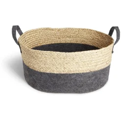 Gifi Rangement|Panière jacinthe d'eau feutrine beige et gris foncé 44x33xH20cm