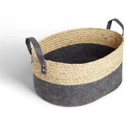 Gifi Rangement|Panière jacinthe d'eau feutrine beige et gris foncé 40x30xH18cm