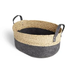 Gifi Rangement|Panière jacinthe d'eau feutrine beige et gris foncé 40x30xH18cm