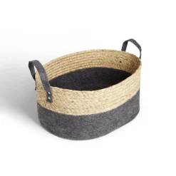 Gifi Rangement|Panière jacinthe d'eau feutrine beige et gris foncé 40x30xH18cm