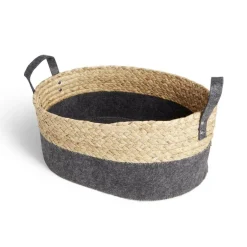 Gifi Rangement|Panière jacinthe d'eau feutrine beige et gris foncé 37x27xH15cm