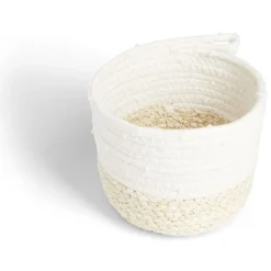 Gifi Rangement|Panière naturelle fibre de maïs coton beige et blanc Ø18xH16cm
