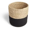 Gifi Rangement|Panière naturelle jacinthe d'eau coton beige et noir Ø19xH19cm
