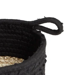 Gifi Rangement|Panière naturelle jacinthe d'eau coton beige et noir Ø18xH16cm