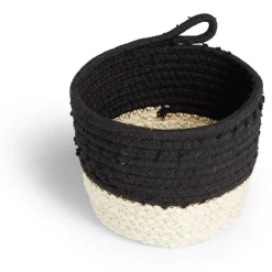 Gifi Rangement|Panière naturelle jacinthe d'eau coton beige et noir Ø18xH16cm