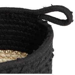 Gifi Rangement|Panière naturelle jacinthe d'eau coton beige et noir Ø18xH16cm