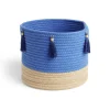 Gifi Rangement|Panière naturelle jute coton beige et bleu Ø26xH24cm