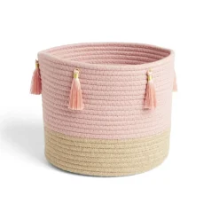 Gifi Rangement|Panière naturelle jute coton beige et rose Ø26xH24cm