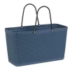 Gifi Rangement|Panière plastique bleu foncé effet tressé anses noires
