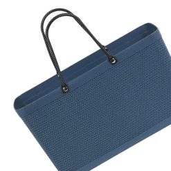 Gifi Rangement|Panière plastique bleu foncé effet tressé anses noires