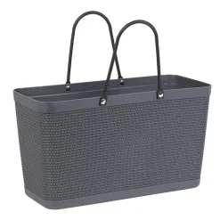 Gifi Rangement|Panière plastique gris effet tressé anses noires