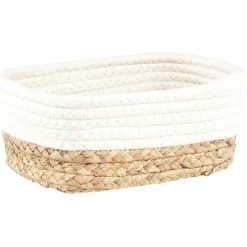 Gifi Rangement|Panière rectangulaire coton et jacinthe blanc et naturel x3
