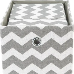 Gifi Rangement|Panière rectangulaire imprimé zig zap gris blanc x3