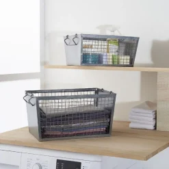 Gifi Rangement|Panière rectangulaire métal ajouré gris H. 15,5 cm