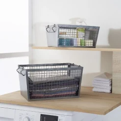 Gifi Rangement|Panière rectangulaire métal ajouré gris H. 20 cm