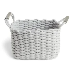 Gifi Rangement|Panière rectangulaire tricot coton gris 35x20xH25cm