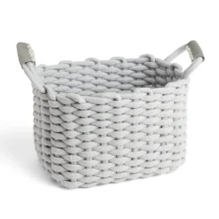 Gifi Rangement|Panière rectangulaire tricot coton gris 35x20xH25cm