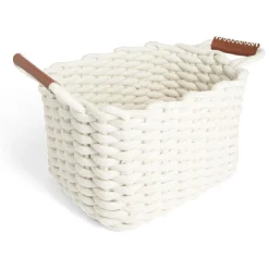 Gifi Rangement|Panière rectangulaire tricot coton blanc 35x20xH25cm