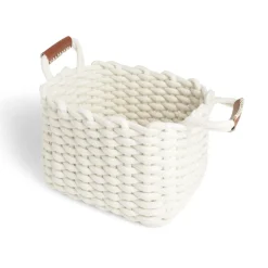 Gifi Rangement|Panière rectangulaire tricot coton blanc 35x20xH25cm