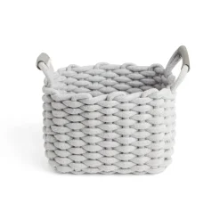 Gifi Rangement|Panière rectangulaire tricot coton gris 28x17xH23cm