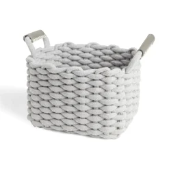 Gifi Rangement|Panière rectangulaire tricot coton gris 28x17xH23cm