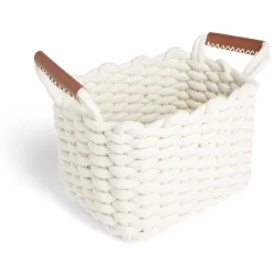 Gifi Rangement|Panière rectangulaire tricot coton blanc 28x17xH23cm