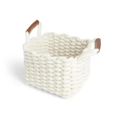 Gifi Rangement|Panière rectangulaire tricot coton blanc 28x17xH23cm
