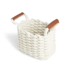 Gifi Rangement|Panière rectangulaire tricot coton blanc 16x14xH24cm