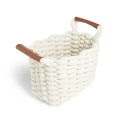 Gifi Rangement|Panière rectangulaire tricot coton blanc 16x14xH24cm
