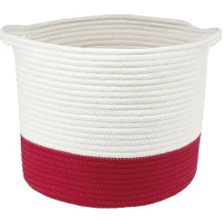 Gifi Rangement|Panière ronde bicolore en coton rouge et blanc Ø33xH.28 cm