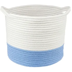 Gifi Rangement|Panière ronde bicolore en coton bleu et blanc Ø30xH.25 cm