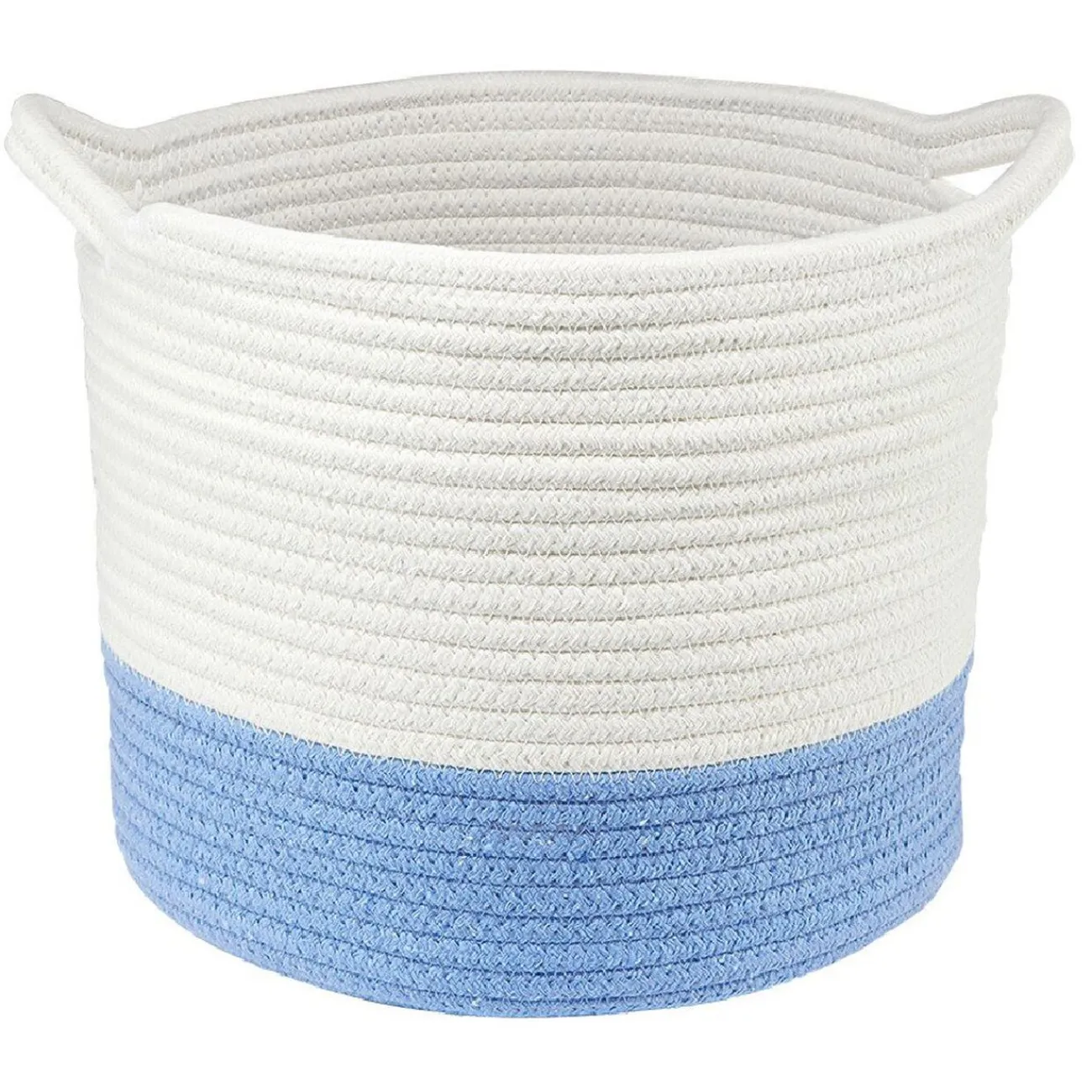 Gifi Rangement|Panière ronde bicolore en coton bleu et blanc Ø30xH.25 cm